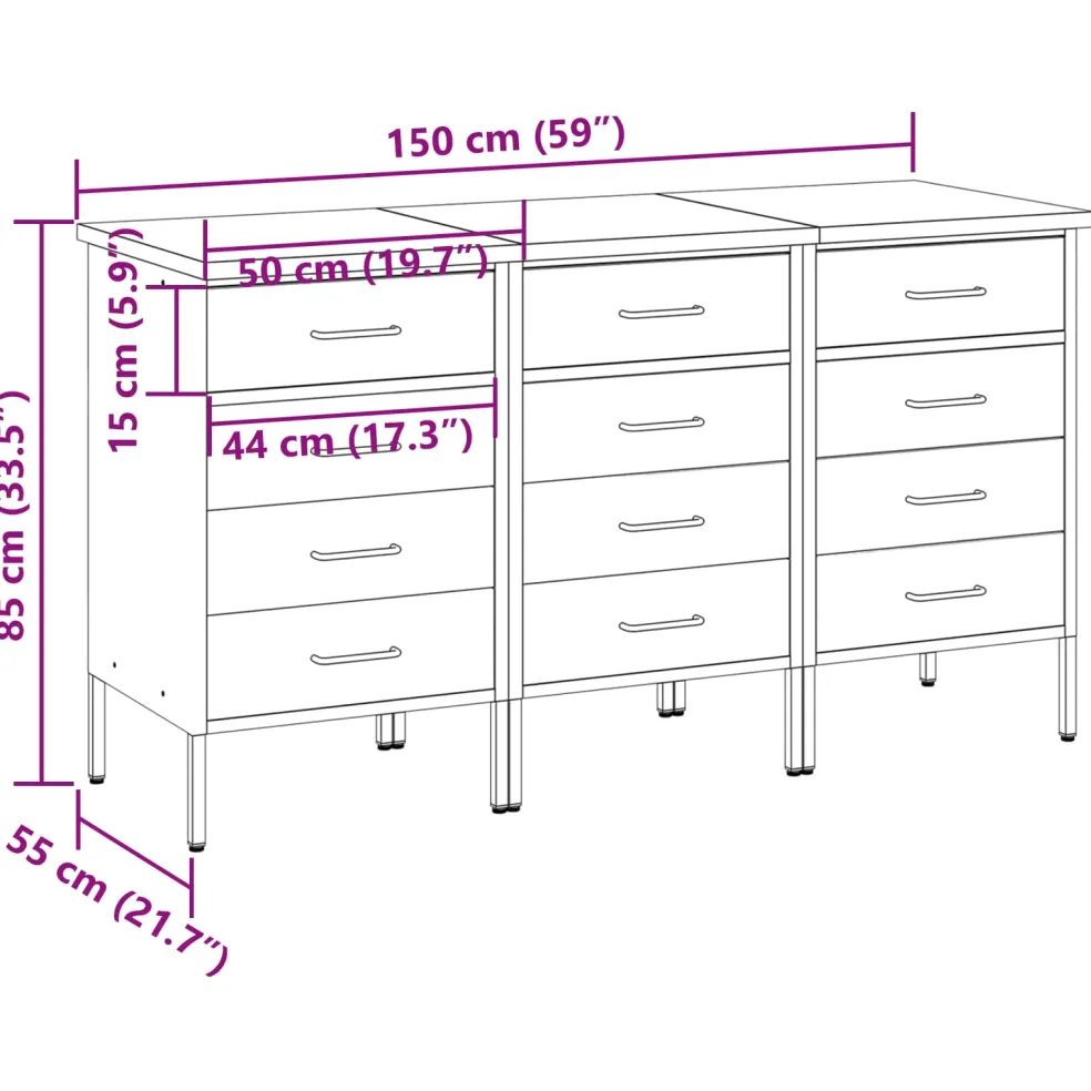 vidaXL Werk kast met lade 3 st Zwart en Grijs 150 x 55 x 85 cm