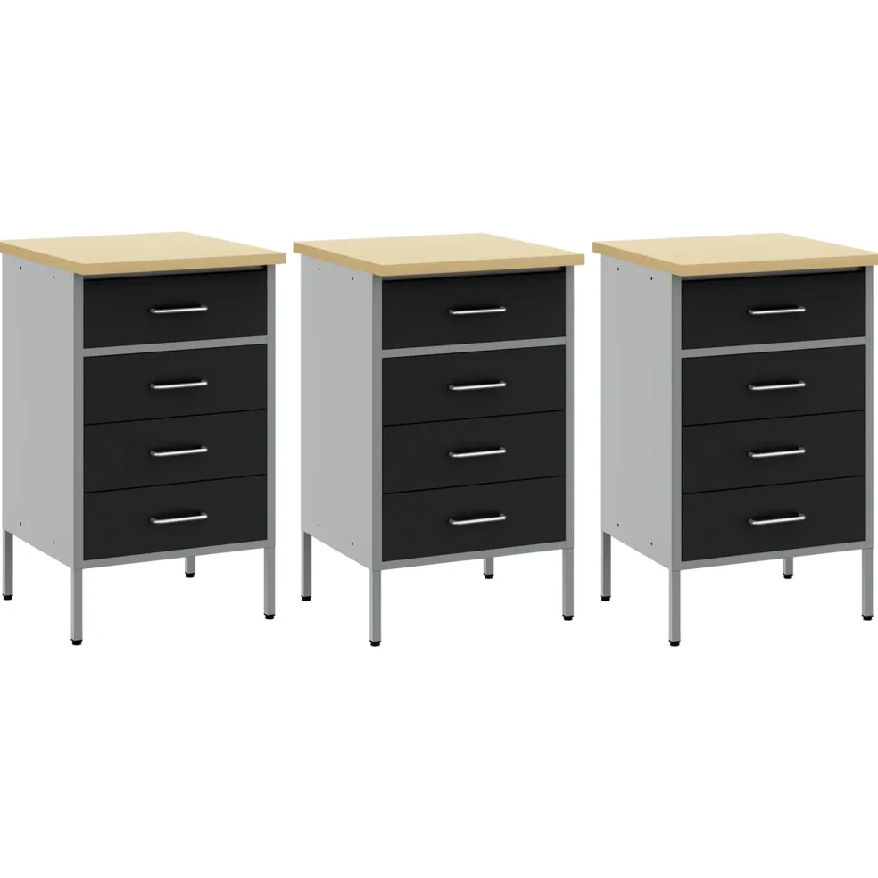 vidaXL Werk kast met lade 3 st Zwart en Grijs 150 x 55 x 85 cm