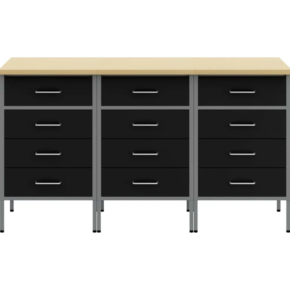 vidaXL Werk kast met lade 3 st Zwart en Grijs 150 x 55 x 85 cm