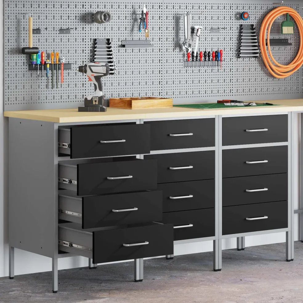 vidaXL Werk kast met lade 3 st Zwart en Grijs 150 x 55 x 85 cm