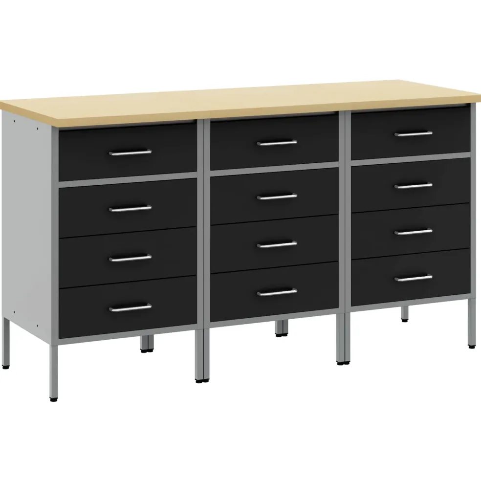 vidaXL Werk kast met lade 3 st Zwart en Grijs 150 x 55 x 85 cm