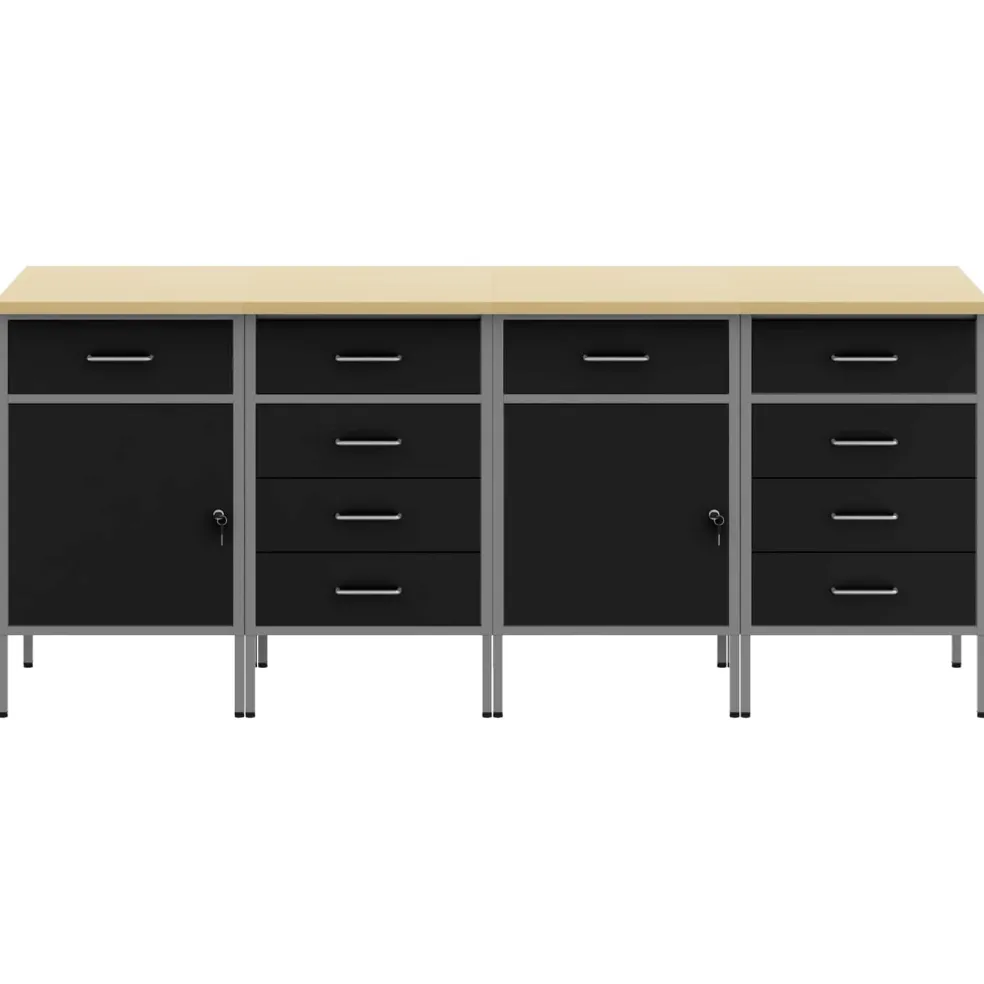 vidaXL Werk kast met lade 4 st Zwart en Grijs 200 x 55 x 85 cm