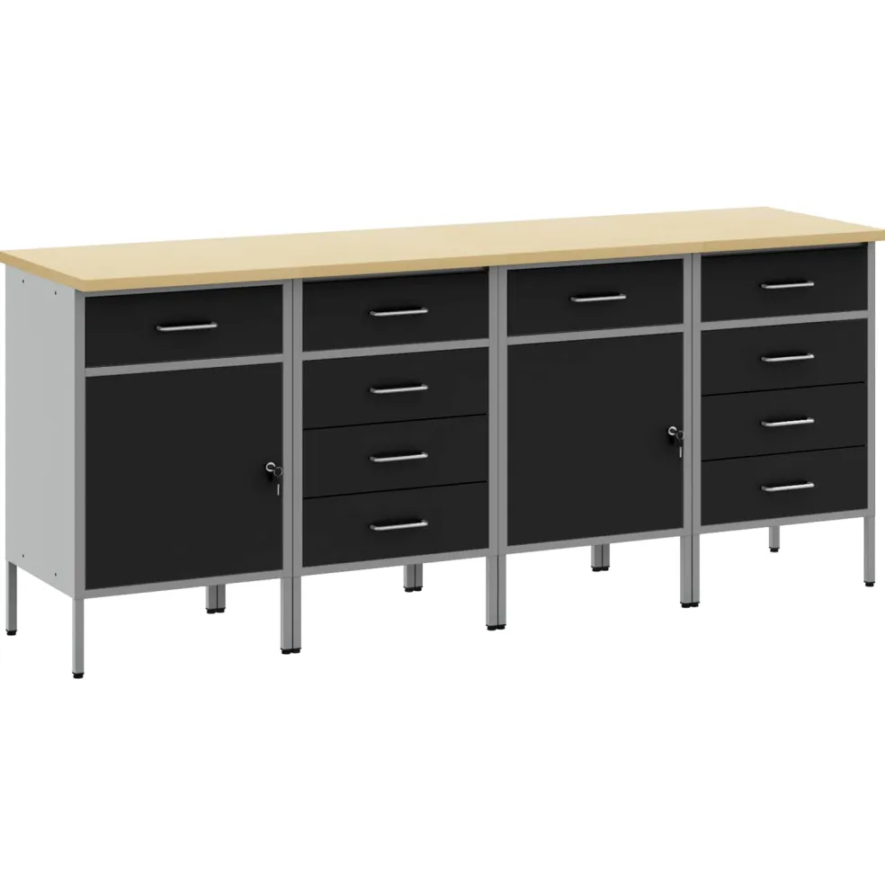 vidaXL Werk kast met lade 4 st Zwart en Grijs 200 x 55 x 85 cm