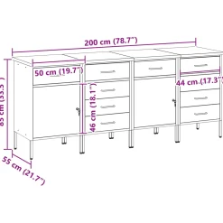 vidaXL Werk kast met lade 4 st Zwart en Grijs 200 x 55 x 85 cm