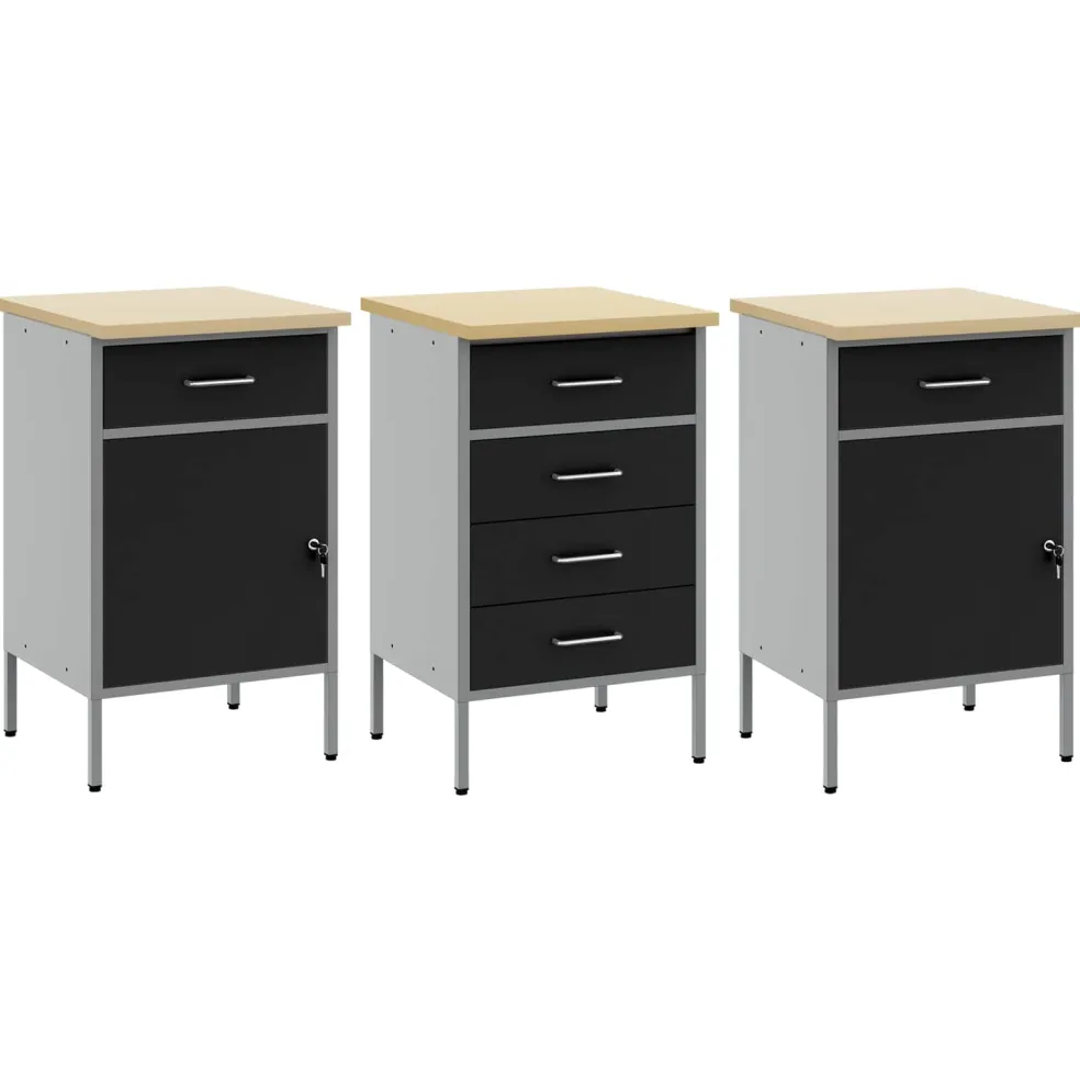 vidaXL Werk kast met lade 3 st Zwart en Grijs 150 x 55 x 85 cm
