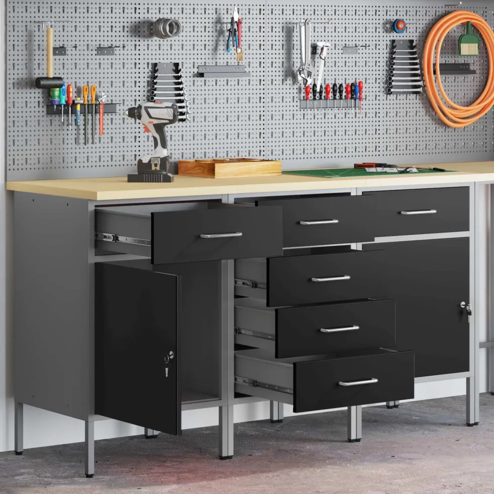 vidaXL Werk kast met lade 3 st Zwart en Grijs 150 x 55 x 85 cm