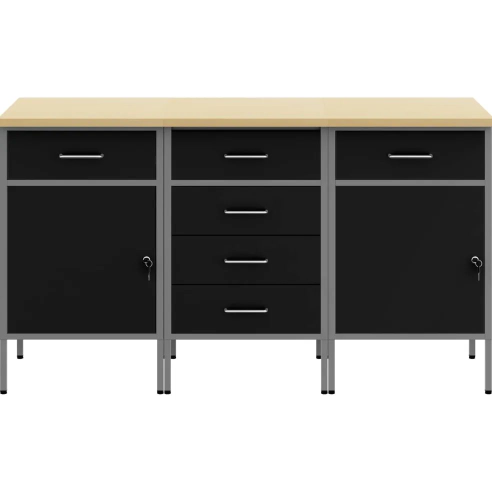 vidaXL Werk kast met lade 3 st Zwart en Grijs 150 x 55 x 85 cm