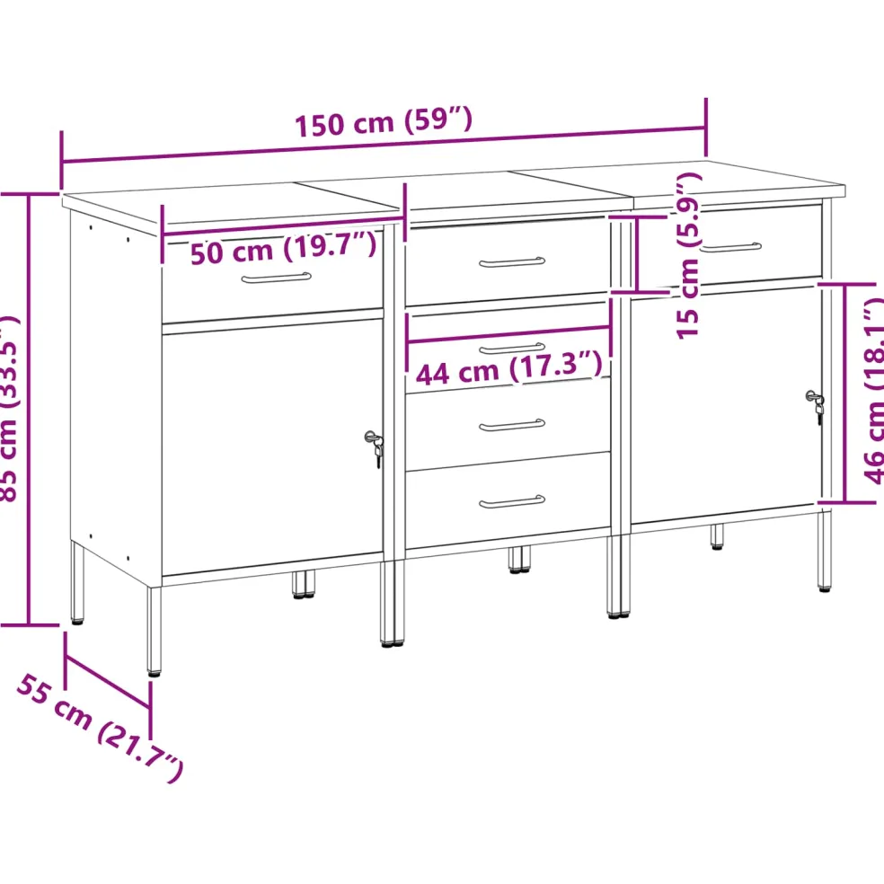 vidaXL Werk kast met lade 3 st Zwart en Grijs 150 x 55 x 85 cm