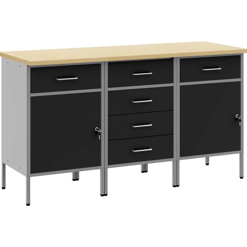vidaXL Werk kast met lade 3 st Zwart en Grijs 150 x 55 x 85 cm