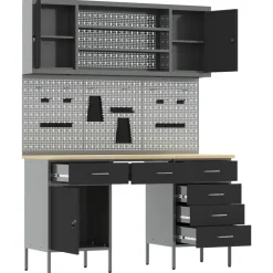 vidaXL Werk kast met lade 7 st Zwart Engineered hout en staal