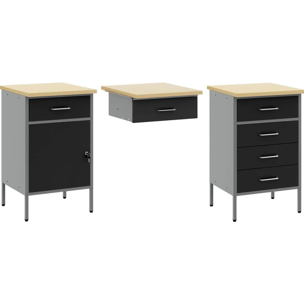 vidaXL Werk kast met lade 7 st Zwart Engineered hout en staal