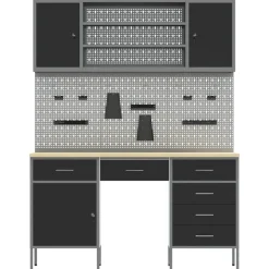 vidaXL Werk kast met lade 7 st Zwart Engineered hout en staal