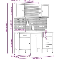 vidaXL Werk kast met lade 7 st Zwart Engineered hout en staal