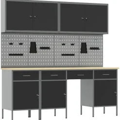 vidaXL Werk kast met lade 10 st Zwart Engineered hout en staal