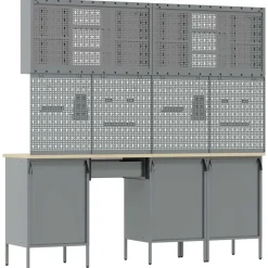 vidaXL Werk kast met lade 10 st Zwart Engineered hout en staal