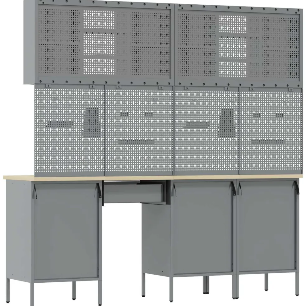vidaXL Werk kast met lade 10 st Zwart Engineered hout en staal