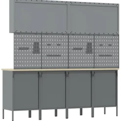 vidaXL Werk kast met lade 10 st Zwart Engineered hout en staal