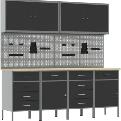 vidaXL Werk kast met lade 10 st Zwart Engineered hout en staal