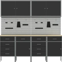vidaXL Werk kast met lade 10 st Zwart Engineered hout en staal