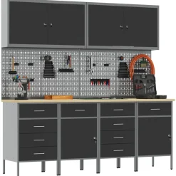 vidaXL Werk kast met lade 10 st Zwart Engineered hout en staal