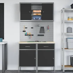 vidaXL Werkkast set met lade met plank met opslag met slot 6 st Zwart