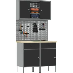 vidaXL Werkkast set met lade met plank met opslag met slot 6 st Zwart