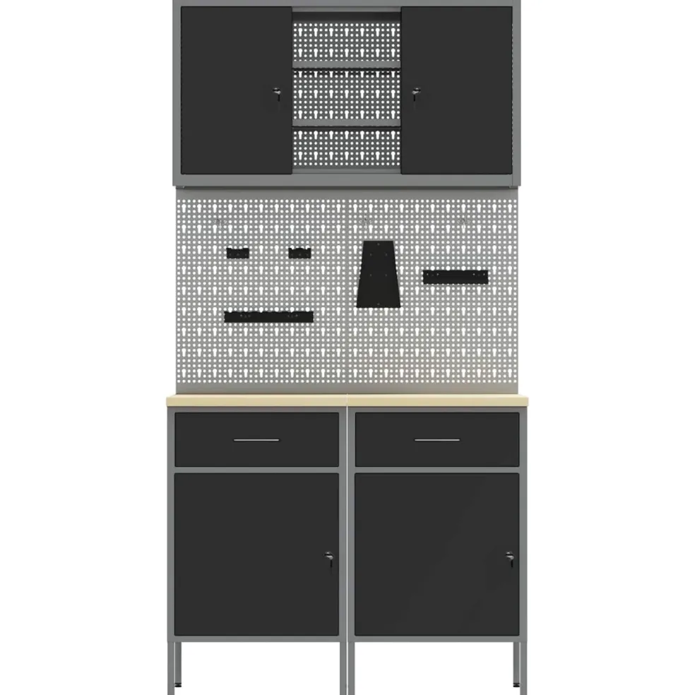 vidaXL Werkkast set met lade met plank met opslag met slot 6 st Zwart
