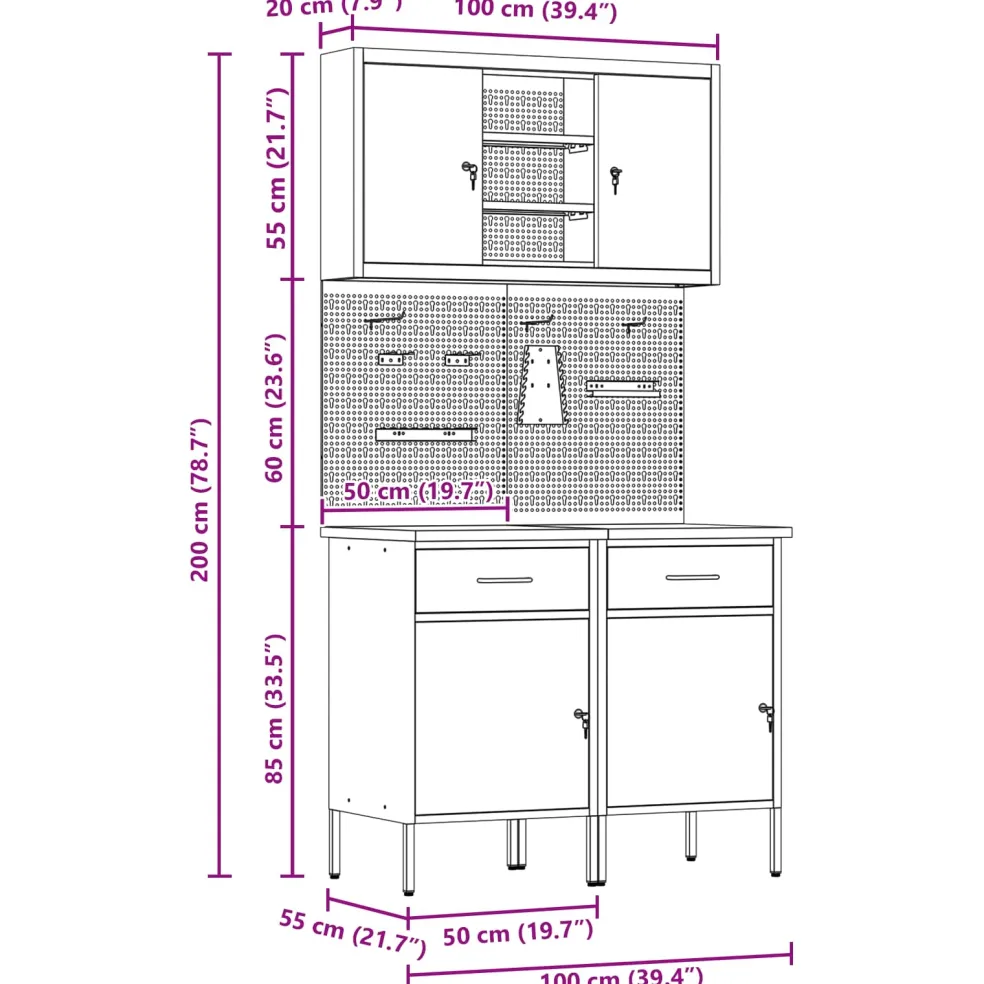 vidaXL Werkkast set met lade met plank met opslag met slot 6 st Zwart