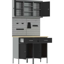 vidaXL Werkkast set met lade met plank met opslag met slot 6 st Zwart