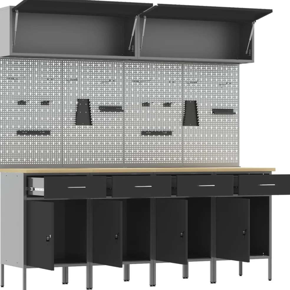 vidaXL Werkkast set met lade met opslag met slot 10 st Zwart