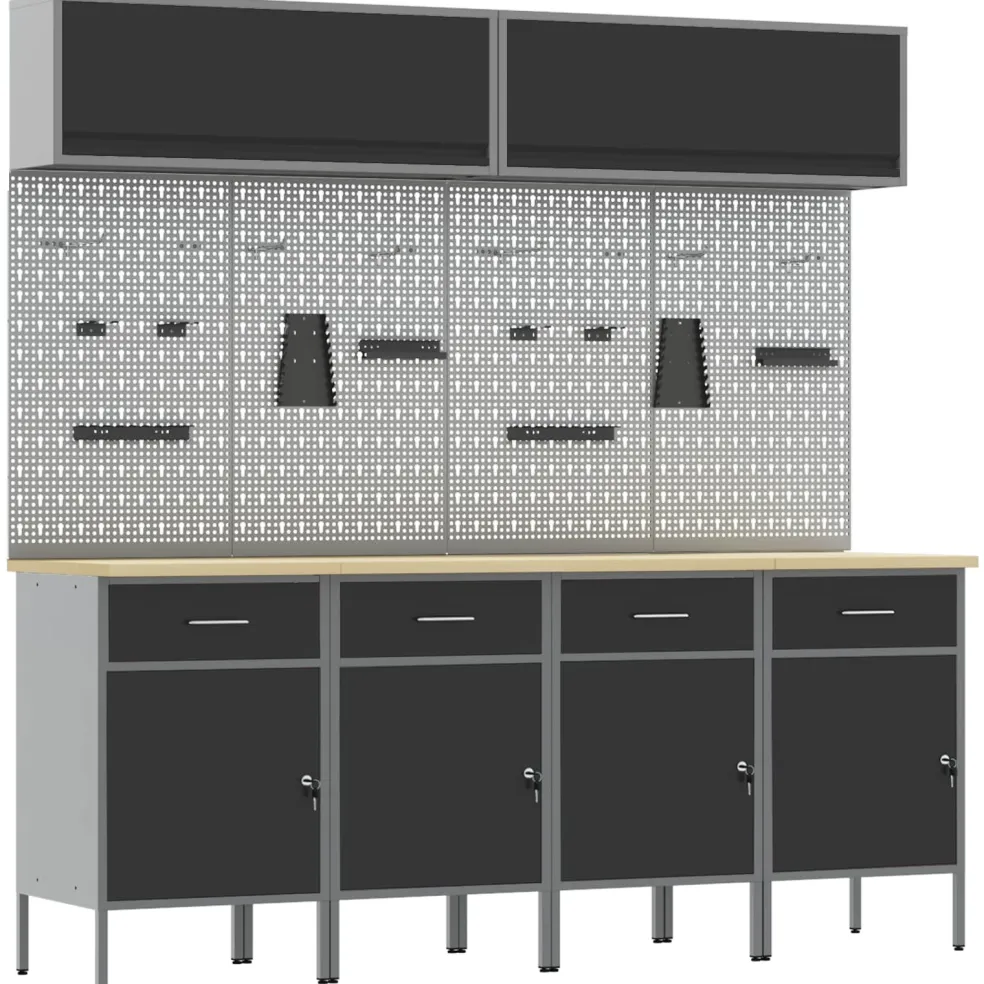 vidaXL Werkkast set met lade met opslag met slot 10 st Zwart