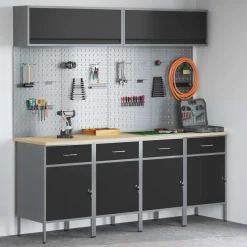 vidaXL Werkkast set met lade met opslag met slot 10 st Zwart