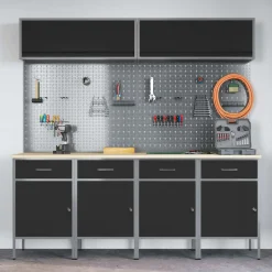 vidaXL Werkkast set met lade met opslag met slot 10 st Zwart