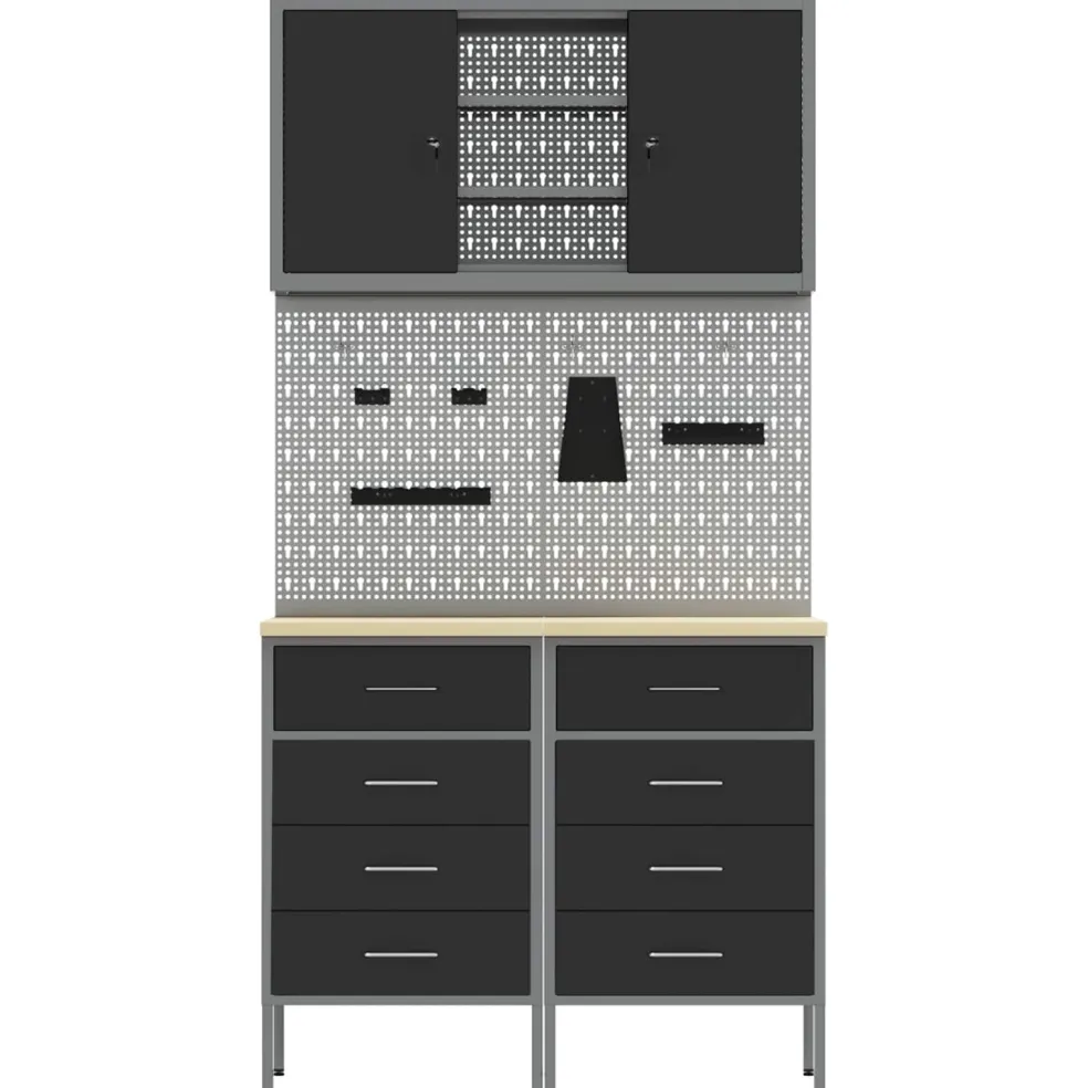 vidaXL Werkkast set met lade met plank met opslag 5 st Zwart