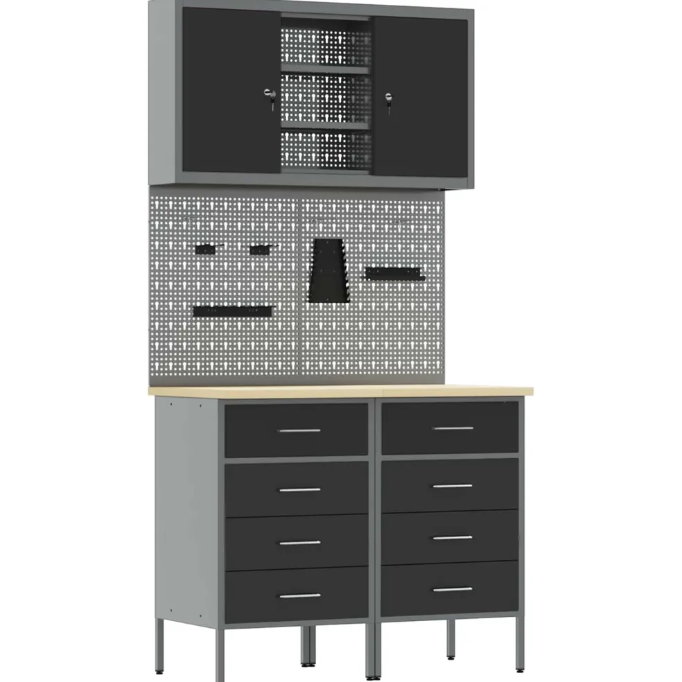 vidaXL Werkkast set met lade met plank met opslag 5 st Zwart
