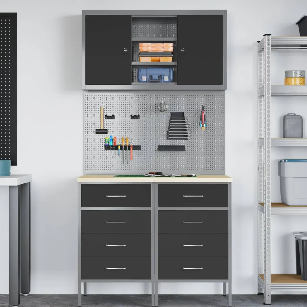 vidaXL Werkkast set met lade met plank met opslag 5 st Zwart