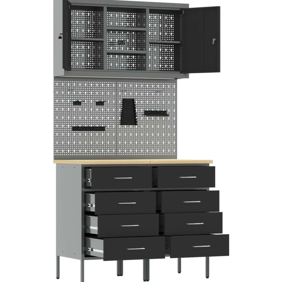 vidaXL Werkkast set met lade met plank met opslag 5 st Zwart