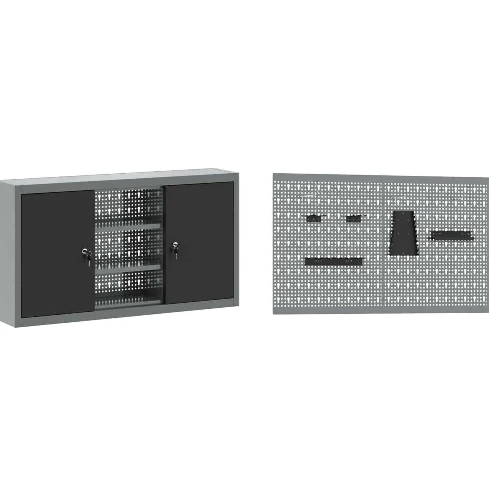 vidaXL Werkkast set met lade met plank met opslag 5 st Zwart