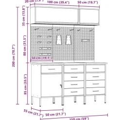 vidaXL Werkkast set met lade met opslag met slot 8 st Zwart