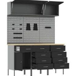 vidaXL Werkkast set met lade met opslag met slot 8 st Zwart