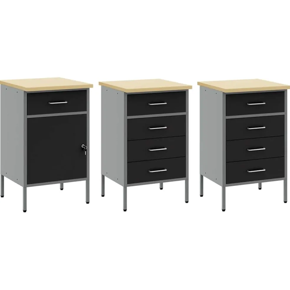 vidaXL Werkkast set met lade met opslag met slot 8 st Zwart