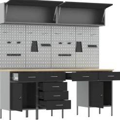 vidaXL Werkkast set met lade met opslag met slot 10 st Zwart