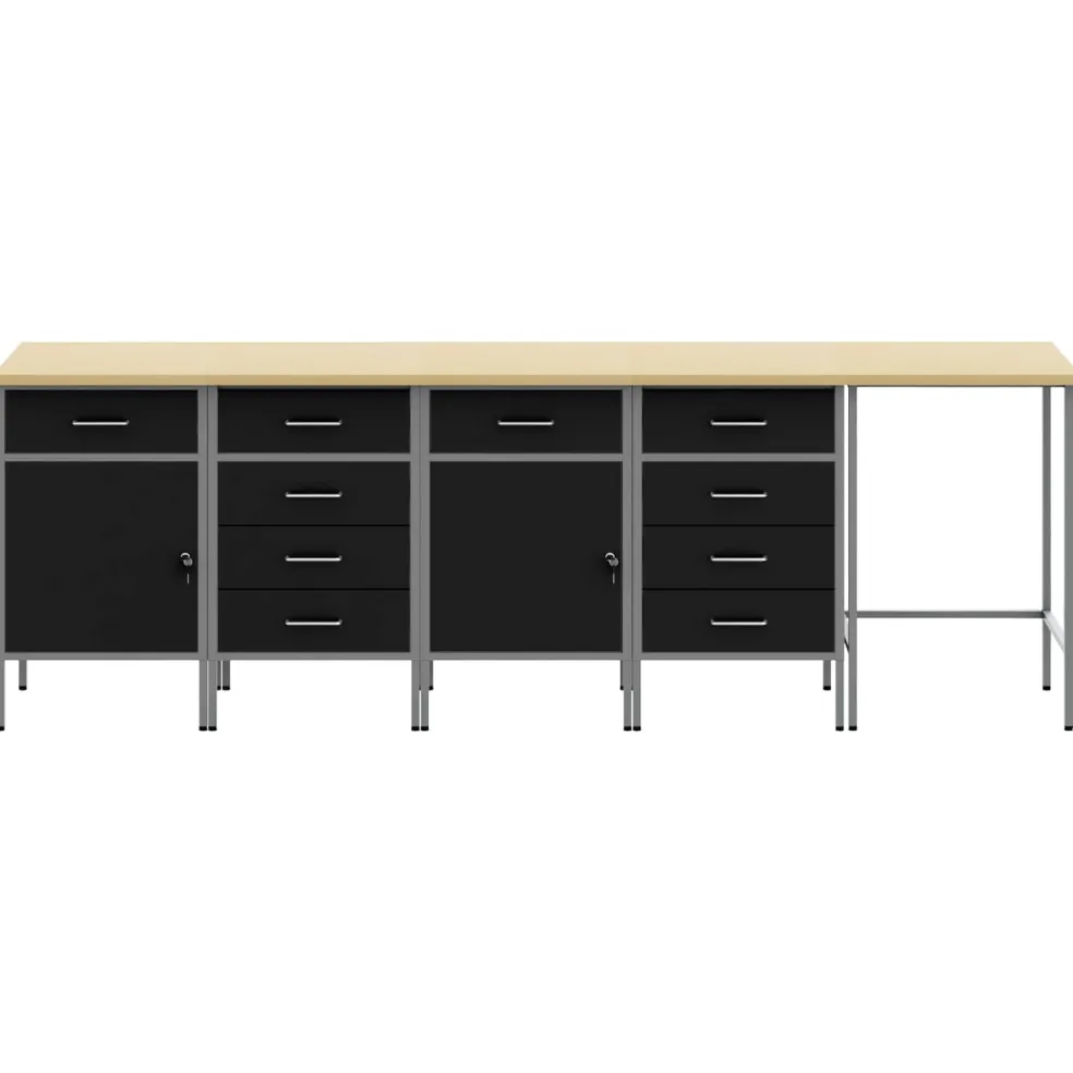 vidaXL Werkkast set met lade met opslag met slot 5 st Zwart