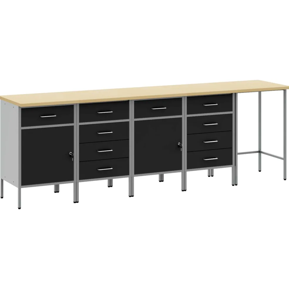 vidaXL Werkkast set met lade met opslag met slot 5 st Zwart