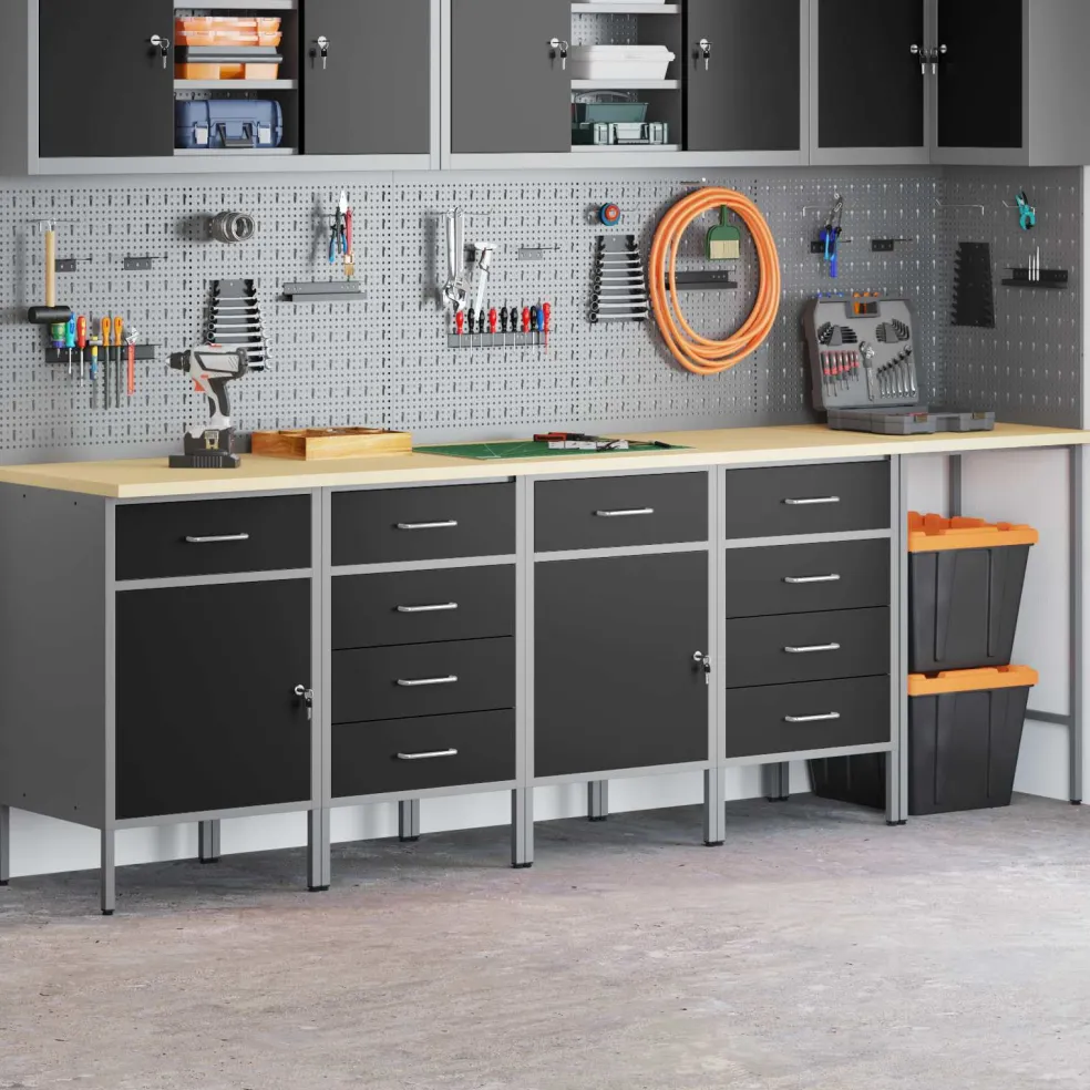 vidaXL Werkkast set met lade met opslag met slot 5 st Zwart