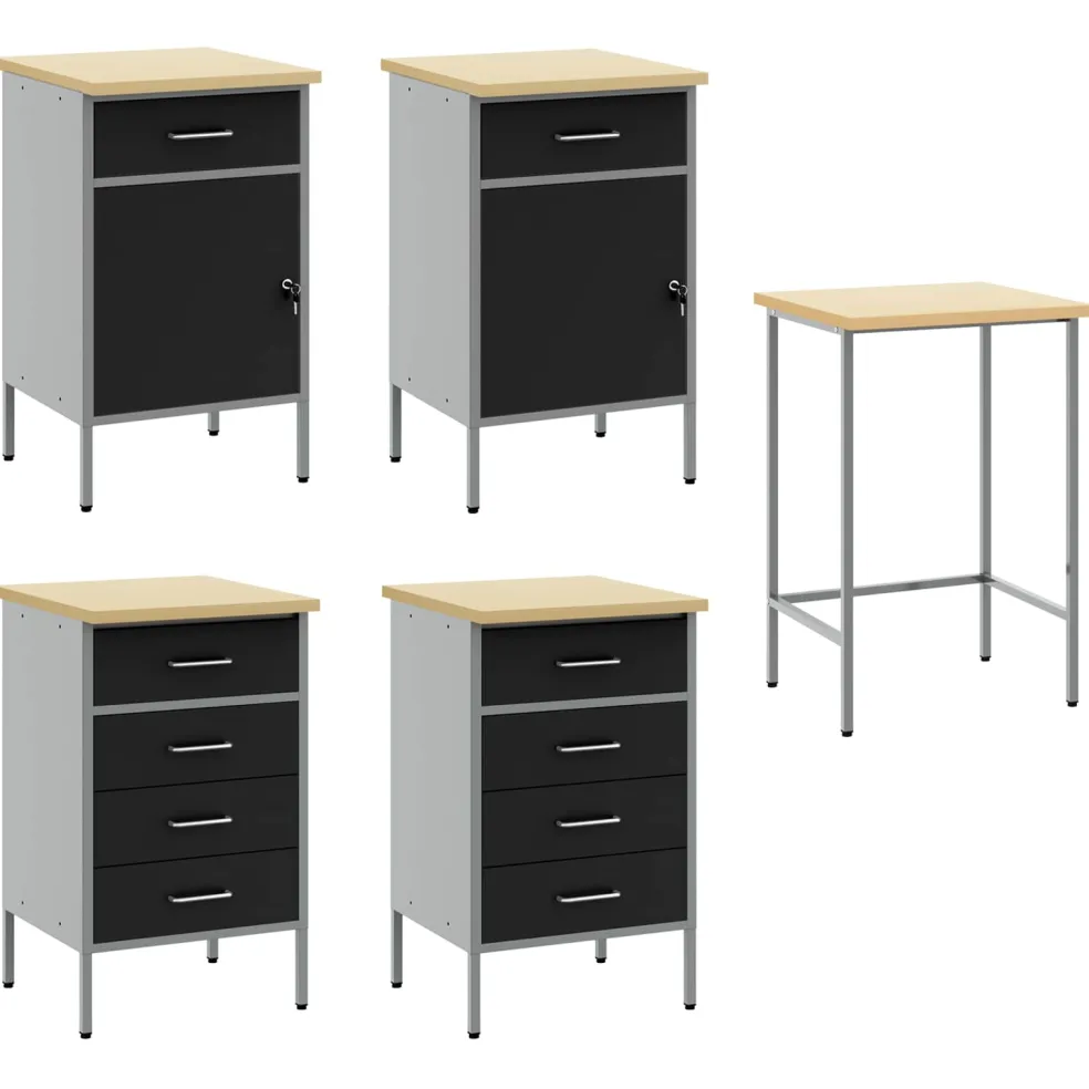 vidaXL Werkkast set met lade met opslag met slot 5 st Zwart