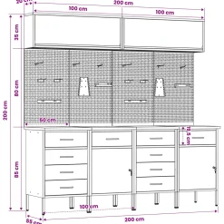 vidaXL Werkkast set 10 st Rood Poedergecoat staal en gefabriceerd hout