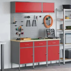 vidaXL Werkkast set 8 st Rood Poedergecoat staal en gefabriceerd hout