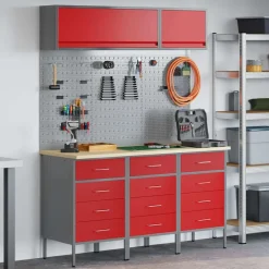 vidaXL Werkkast set 8 st Rood Poedergecoat staal en gefabriceerd hout