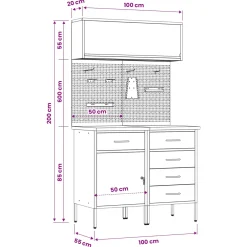vidaXL Werkkast set 5 st Rood Poedergecoat staal en gefabriceerd hout
